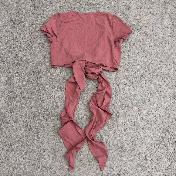 Sadie & Sage Tie-Front Crop Short Sleeve Blouse Shirt Womens S Dusty Rose - Picture 12 of 12